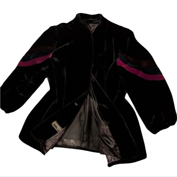 Vintage 1960s/70s Olympia black fur coat with multi color stripes mod - Picture 5 of 7